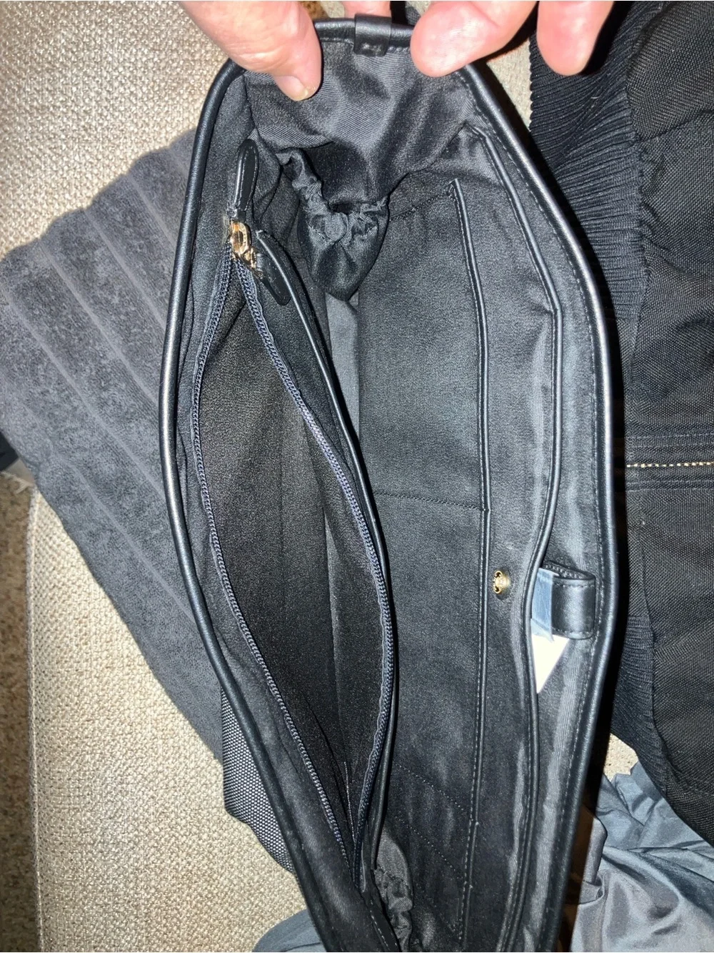 Coach purse , dark gray , top zip with shoulder strap , like new